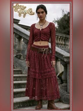NWT Free People Arcana Set / Marsala Combo Medium Crop Top & Maxi Skirt